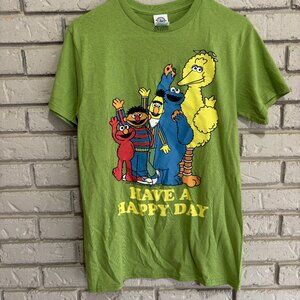 Retro Sesame Street Have A Happy Day Men's Size Small Graphic T Shirt Green